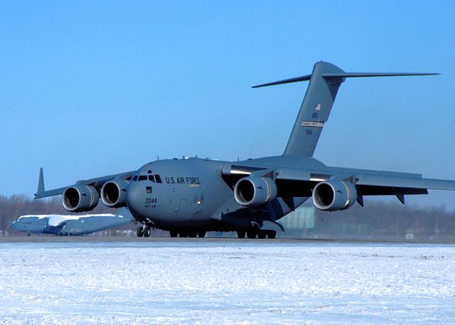 A Boeing C-17A Globemaster III of the 445th Airlift Wing based at Wright-Patterson AFB