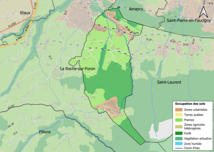 Mapa de color que muestra el uso de la tierra.