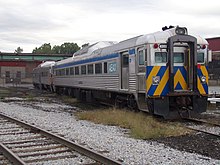 Two All Earth Rail RDCs at St. Albans, Vermont, in 2018 AEAX Budd Rail Diesel Car.jpg