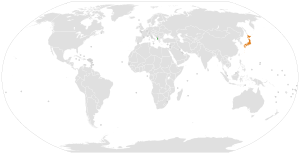 Mapa indicando localização da Albânia e do Japão.