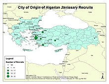 Origin of Algerian Janissary recruitment according to Marcel Colombe (1943) Algiers Janissary origin.jpg