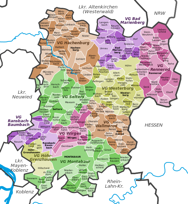 Karte: Gemeinden des Westerwaldkreises