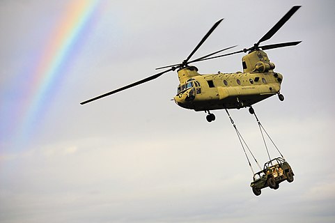 An Army CH-47 Chinook helicopter during a training exercise
