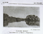 An image of the 1875 painting Bords de la Seine à Argenteuil from Monet's obituary in Le Figaro (1926)