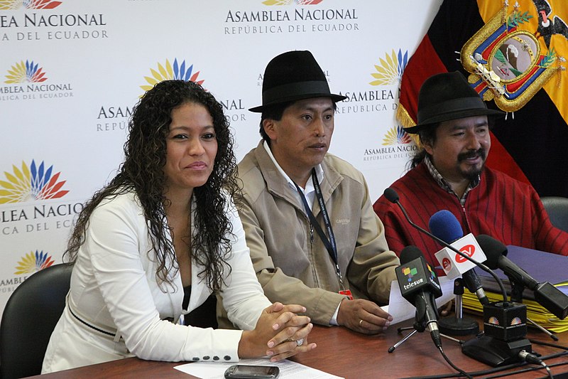 File:Asambleístas Gerónimo Yantalema y Magali Orellana, en conjunto con Humberto Cholango, presidente de la Conaie y Delfín Tenesaca en rueda de prensa (7217761314).jpg