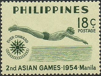 Swimming at the 1954 Asian Games on a stamp of the Philippines Asian Games 1954 stamp of the Philippines 2.jpg