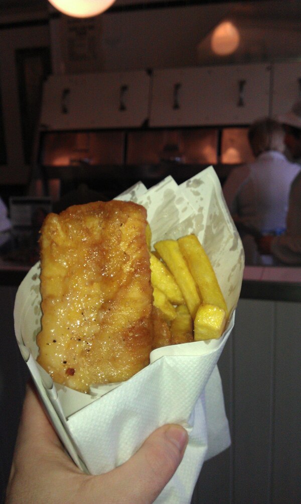 Fish and chips in a wrapper