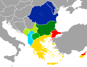 Mapa. Bałkany. Granice państw. Różnokolorowe obszary