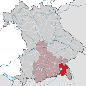 Beliggenheden af Landkreis Traunstein i Bayern (klikbart kort)