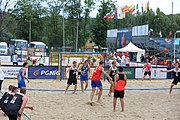 Deutsch: Beachhandball Europameisterschaften 2019 (Beach handball Euro); Tag 3: 4. Juli 2019 – Männer, Hauptrunde Gruppe I, Serbien-Deutschland 2:1 (14:25, 20:18, 7:6) English: Beach handball Euro; Day 3: 4 July 2019 – Men Main Round Group I – Serbia-Germany 2:1 (14:25, 20:18, 7:6)