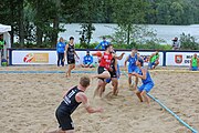 Deutsch: Beachhandball Europameisterschaften 2019 (Beach handball Euro); Tag 2: 3. Juli 2019 – Männer, Vorrunde Gruppe B, Slowenien-Russland 0:2 (16:24, 14:24) English: Beach handball Euro; Day 2: 3 July 2019 – Men Preliminary Round Group B – Slovenia-Russia 0:2 (16:24, 14:24)