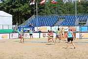 Deutsch: Beachhandball Europameisterschaften 2019 (Beach handball Euro); Tag 2: 3. Juli 2019 – Frauen, Vorrunde Gruppe D, Ukraine-Deutschland 2:0 (23:22, 32:24) English: Beach handball Euro; Day 2: 3 July 2019 – Women Preliminary Round Group D – Ukraine-Germany 2:0 (23:22, 32:24)