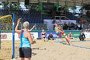 Deutsch: Beachhandball Europameisterschaften 2019 (Beach handball Euro); Tag 2: 3. Juli 2019 – Frauen, Vorrunde Gruppe D, Ukraine-Deutschland 2:0 (23:22, 32:24) English: Beach handball Euro; Day 2: 3 July 2019 – Women Preliminary Round Group D – Ukraine-Germany 2:0 (23:22, 32:24)