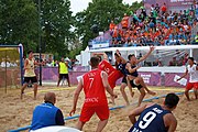 Deutsch: Beachhandball bei den Olympischen Jugendspielen 2018; Tag 7, 13. Oktober 2018; Jungen, Spiel um Platz Drei– Argentinien-Kroatien 2:0 English: Beach handball at the 2018 Summer Youth Olympics at 13 October 2018 – Boys Bronze Medal Match – Argentina-Croatia 2:0