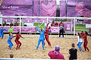 Deutsch: Beachhandball bei den Olympischen Jugendspielen 2018; Tag 6, 12. Oktober 2018; Mädchen, Platzierungsrundenspiel – Russland-Venezuela 2:0 English: Beach handball at the 2018 Summer Youth Olympics at 12 October 2018 – Girl's Consolation Round – Russland-Venezuela 2:0