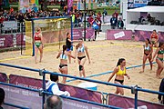 Deutsch: Beachhandball bei den Olympischen Jugendspielen 2018; Tag 5, 10. November 2018; Mädchen, Hauptrunde - Ungarn-Argentinien 1:2 English: Beach handball at the 2018 Summer Youth Olympics at 11 October 2018 – Girls Main Round – Hungary-Argentina 1:2