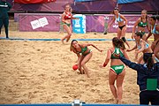 Deutsch: Beachhandball bei den Olympischen Jugendspielen 2018; Tag 5, 10. November 2018; Mädchen, Hauptrunde - Ungarn-Argentinien 1:2 English: Beach handball at the 2018 Summer Youth Olympics at 11 October 2018 – Girls Main Round – Hungary-Argentina 1:2