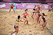 Deutsch: Beachhandball bei den Olympischen Jugendspielen 2018; Tag 6, 12. Oktober 2018; Mädchen, Hauptrundenspiel – Chinesisch Taipei (Taiwan)-Paraguay 0:2 English: Beach handball at the 2018 Summer Youth Olympics at 12 October 2018 – Girls Main Round – Chinese Taipei (Taiwan)-Paraguay 0:2