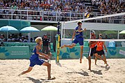 Deutsch: Beachvolleyball bei den Olympischen Jugendspielen 2018; Tag 11, 17. Oktober 2018; Jungen,Finale – Niederlande (Matthew Immers/Yorick de Groot)-Schweden (David Åhman/Jonatan Hellvig) 0:2 (20–22/15–21) English: Beach volleyball at the 2018 Summer Youth Olympics at 17 October 2018 – Final – Netherlands (Matthew Immers/Yorick de Groot)-Sweden (David Åhman/Jonatan Hellvig) 0:2 (20–22/15–21)