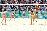 Deutsch: Beachvolleyball bei den Olympischen Jugendspielen 2018; Tag 9, 15. Oktober 2018; Mädchen, Viertelfinale: Puerto Rico-Russland 0–2 (12–21/10–21) English: Beach volleyball at the 2018 Summer Youth Olympics at 15 October 2018 – Girls Quarterfinals: Puerto Rico-Russia 0–2 (12–21/10–21)