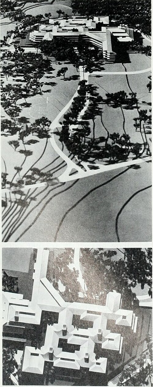 AT&T Basking Ridge "Pagoda" campus renditions for office complex, 1972