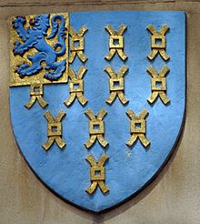 An approximation of the arms (but the lion should be purpure in colour) Bloye shield on Fountain Court, Steelhouse Lane, Birmingham 1.JPG