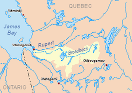 Map showing the watershed of Broadback River