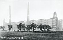 Broadstone Mill c.1907, including the now demolished southern mill Broadstone Mill, Reddish c.1907.jpg