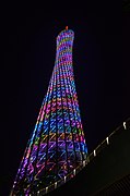 The Canton Tower lit up at night.