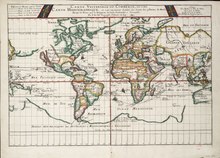 Universelle Handelskarte, dh hydrographische Karte, auf der die Küsten der 4 Teile der Welt genau beschrieben sind, von P.Du-Val Geographe Ordinaire du Roy.  1686. In Paris.  Im Haus des Autors auf der Isle du Palais, RMG F0342.tiff