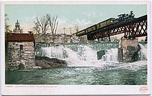 D&H Train westbound over Center Rutland Falls (Otter Creek) in c. 1905 Center Rutland Falls, Rutland, VT.jpg