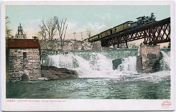 D&H Train westbound over Center Rutland Falls (Otter Creek) in c. 1905