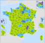 Carte des départements français dont le chef-lieu n'est pas la ville la plus peuplée.