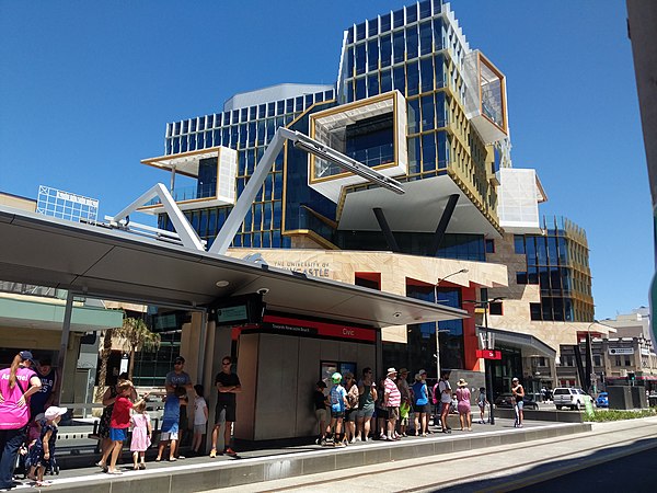 Civic light rail station with the UoN NUspace (X) building in the background