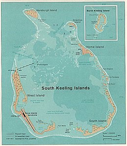 Mapa de las Islas Cocos con el oeste de Islandia