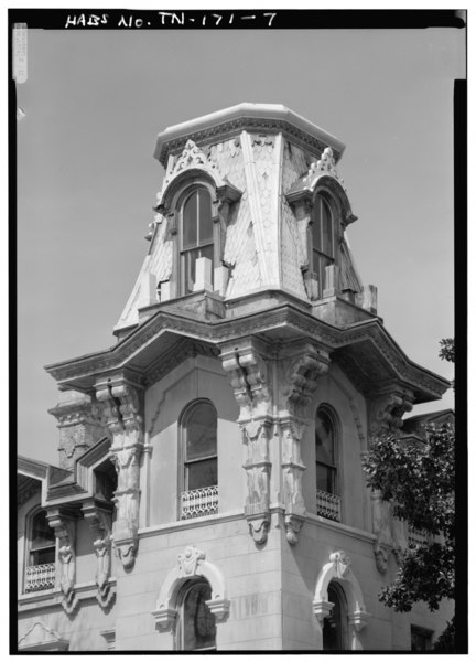 File:DETAIL OF UPPER PART OF TOWER, TELEPHOTO VIEW, SOUTH (left) AND EAST ELEVATIONS - Goyer-Lee House, 690 East Adams Street, Memphis, Shelby County, TN HABS TENN,79-MEMPH,15-7.tif