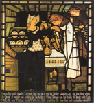 Sir Tristram and la Belle Ysoude drink the potion, loodglas panel deur Morris, Marshall, Faulkner & Co., ontwerp deur Rossetti (1862–63)