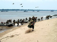 Brazilian Marines amphibious operation in river.
