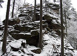 Vrchol Devíti skal s vyhlídkou v zimě
