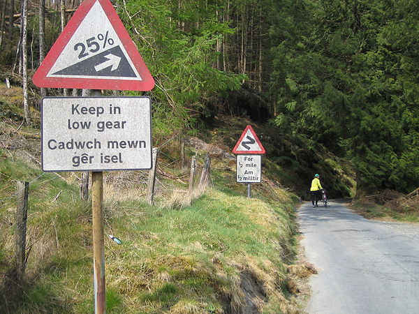 25% ascent warning sign, Wales