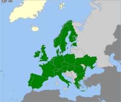Euroopan maat, joissa lajia tavataan.