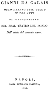 Donizetti - Gianni da Calais - title page of the libretto, Naples 1828.png