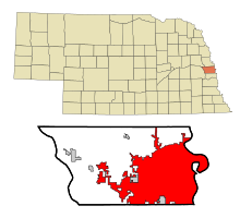 Douglas County Nebraska Incorporated and Unincorporated areas Omaha Highlighted.svg