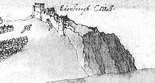 Sketch showing Edinburgh Castle in 1544, with Christopher Morris's siege gun placed at the site of the Spur Edinburgh Castle 1544.jpg