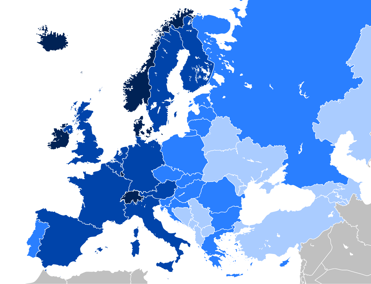 Политика в ряде европейских стран. Карта - Европа. Страны Европы. Карта Европы ВВП на душу. European States.