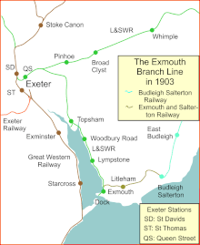 The Exmouth branch and adjacent railways in 1903 Exmouth branch 1903.gif