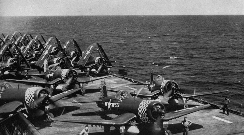 File:F4U Corsairs of VMF-312 aboard USS Hollandia (CVE-97), in April 1945.jpg