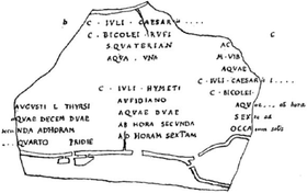 Theodor Mommsen tarafından aqua Cabra'ya atfedilen bir planın parçası.  CIL VI, 1261