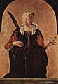 Santa Lucía, patrona de la vista por haber sido martirizada sacándole los ojos, los muestra elegantemente como parte de una flor. Francesco del Cossa.