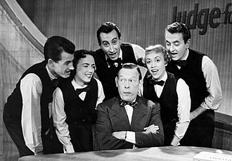 Gilda Maiken (second from right) with the Skylarks (and Fred Allen, seated) Fred Allen and The Skylarks Judge For Yourself 1954.JPG